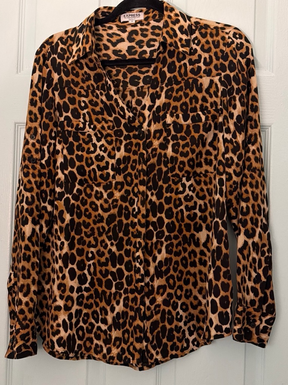 Express Leopard Print Button-Down Shirt - Brown & Black